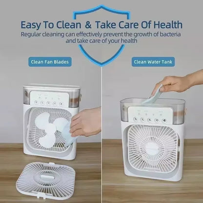 Ventilador 3 en 1 Nexorretail con aire acondicionado, humidificador y luz LED nocturna para hogar y oficina.