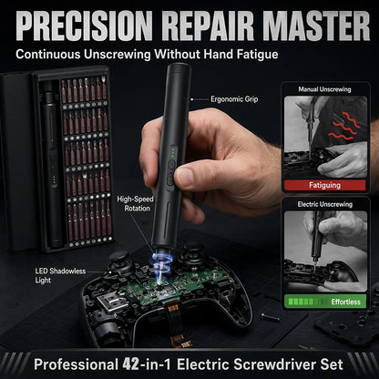 Destornillador Eléctrico 42 en 1 de 8.ª Generación, Kit de Precisión Inalámbrico, Recargable por USB, Alto Torque, para Reparación de Teléfonos, Laptops y Electrónicos