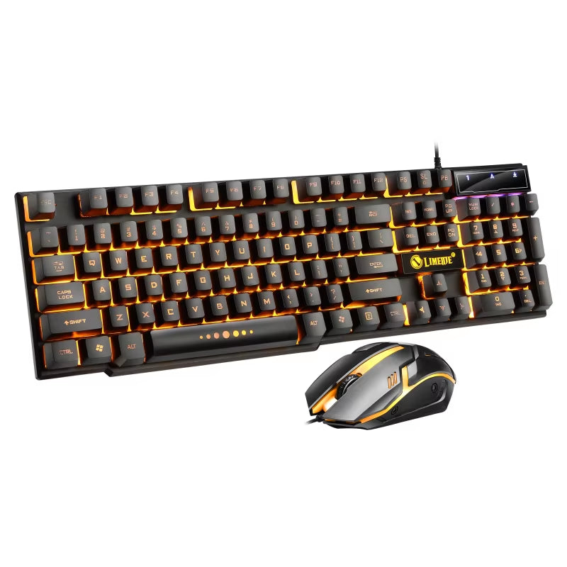 Juego de ratón y teclado para juegos por cable USB, PC, arcoíris, colorido, retroiluminado con LED, Kit de combinación de teclado y ratón para juegos, hogar y oficina