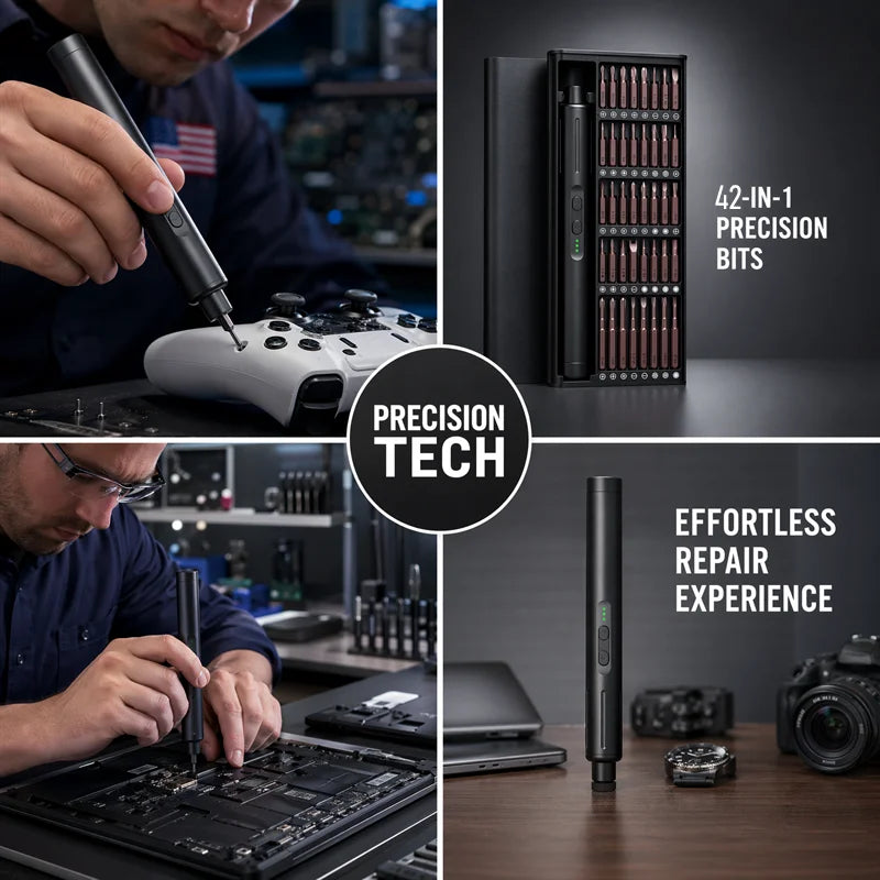 Destornillador Eléctrico 42 en 1 de 8.ª Generación, Kit de Precisión Inalámbrico, Recargable por USB, Alto Torque, para Reparación de Teléfonos, Laptops y Electrónicos