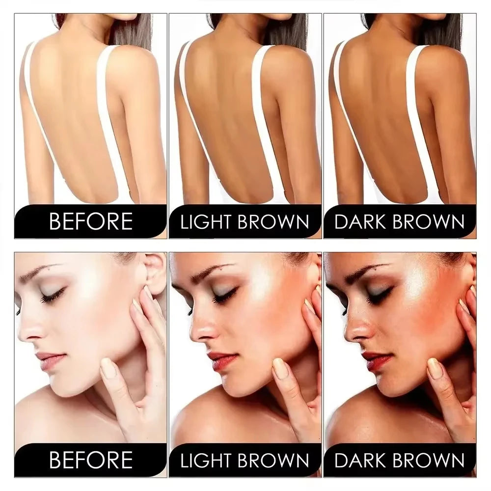 Loción autobronceadora Nexorretail para rostro y cuerpo con brillo natural, acabado uniforme y fácil de aplicar en verano.