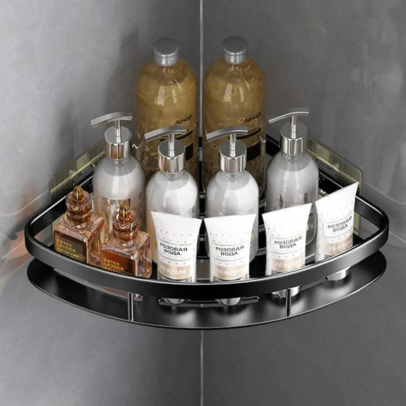 Estante de baño de aleación de aluminio, estante para champú, organizador de almacenamiento de maquillaje, estante de ducha, accesorios de baño, estante esquinero de pared sin taladro