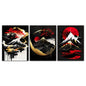 Pintura en lienzo de paisaje Natural japonés sin marco, carteles negros y rojos, impresiones artísticas de pared con tinta Vintage para sala de estar y hogar, 3 uds.