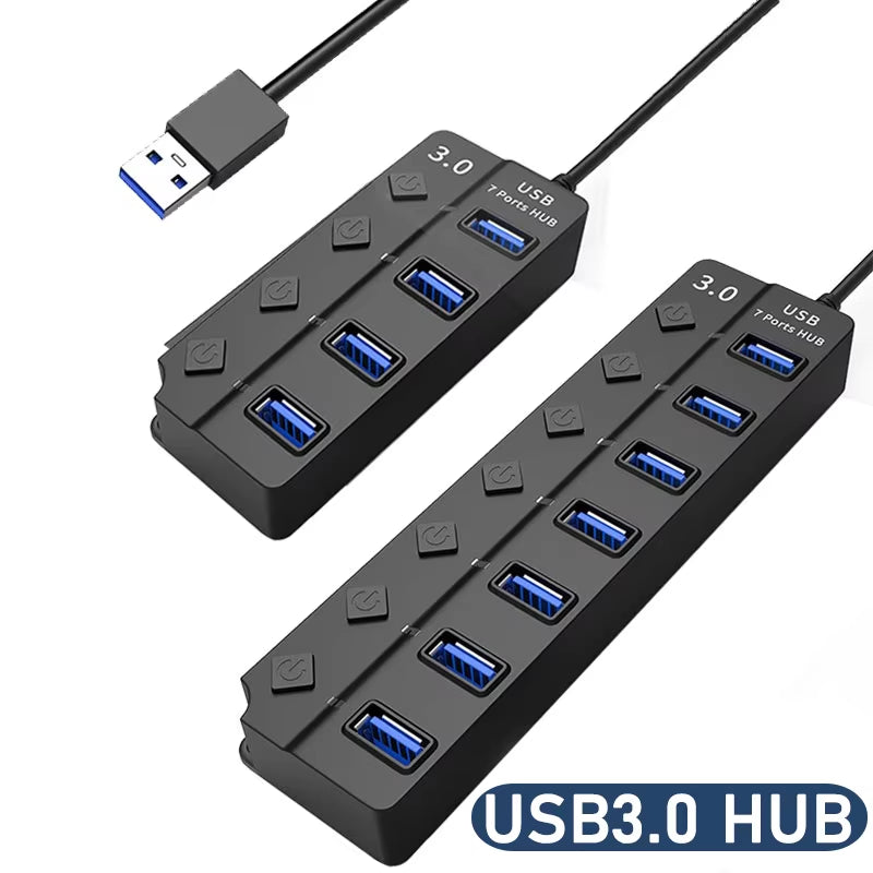 Adaptador de Corriente USB 3.0, Divisor USB Múltiple de 4/7 Puertos, Concentrador USB 2.0, Extensor USB Múltiple, Cable de 30CM, Estaciones de Acoplamiento