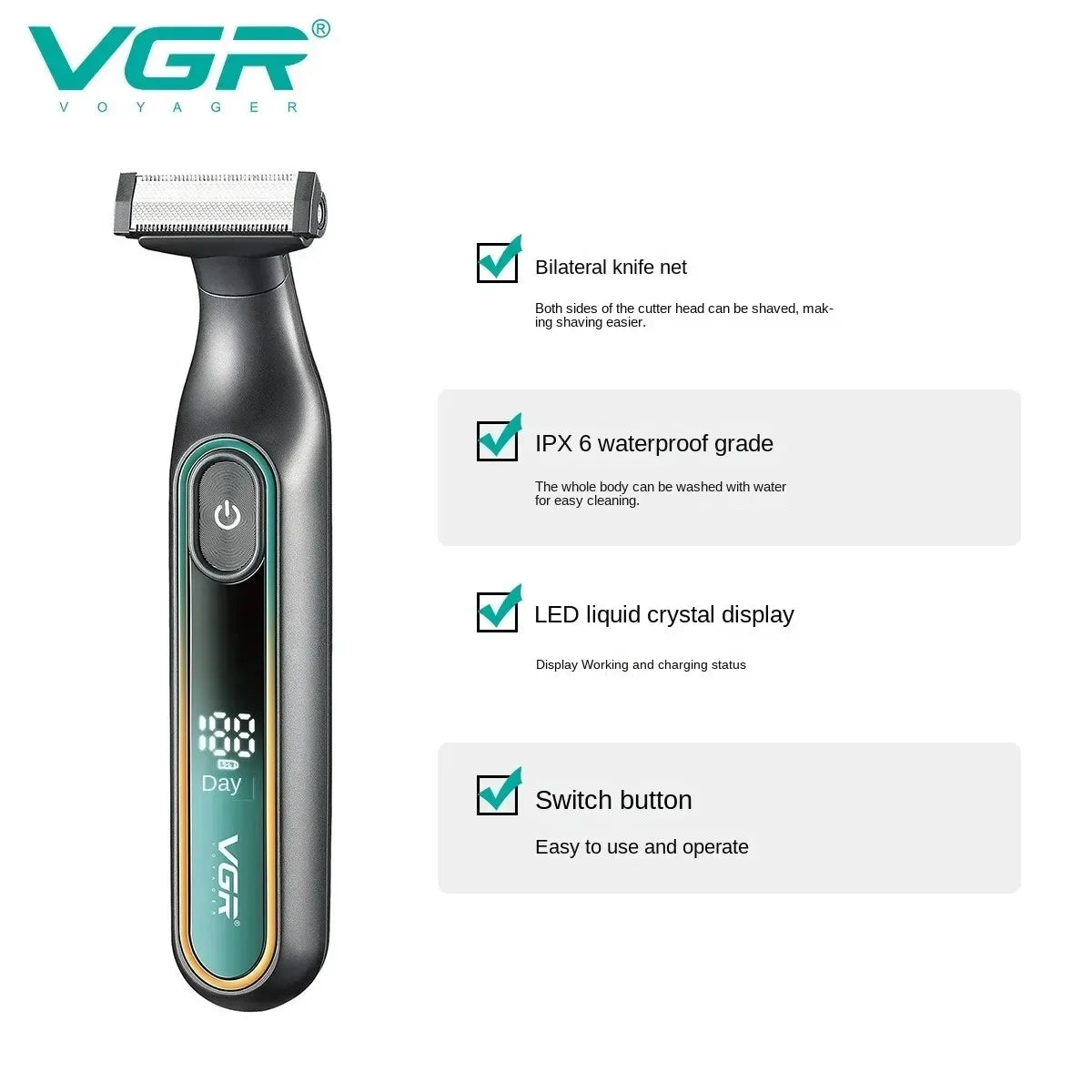 VGR rasuradora de hombre rasuradora barba hombre Afeitadora Profesional Afeitadora Portátil Recortadora de vello corporal IPX6 Resistente al agua Recortadora de barba Recargable Afeitadora eléctrica para hombres V-360