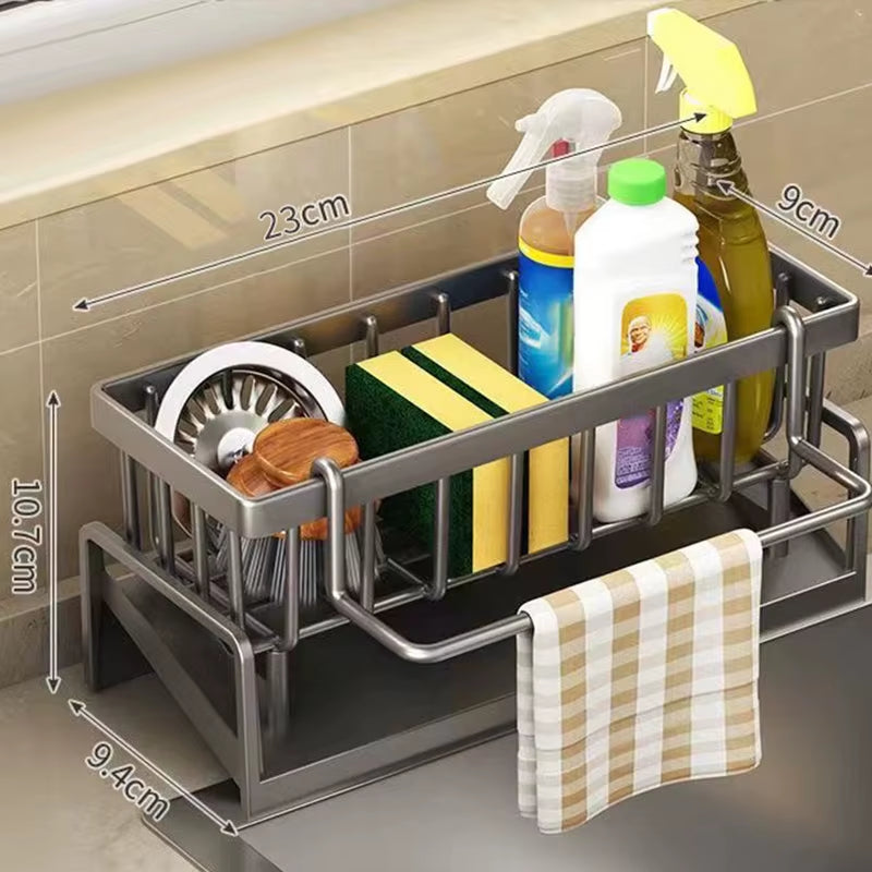 Estante de drenaje para fregadero de cocina, organizador de plástico Abs, autodrenaje, soporte para esponja y jabón, toallero, cesta de filtro