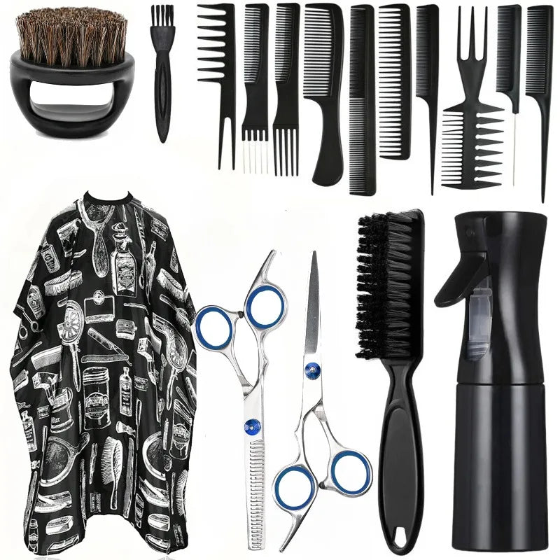 Conjunto de barbería profesional WANMEI de Nexorretail, incluye capa ajustable, peines y tijeras para corte de cabello.