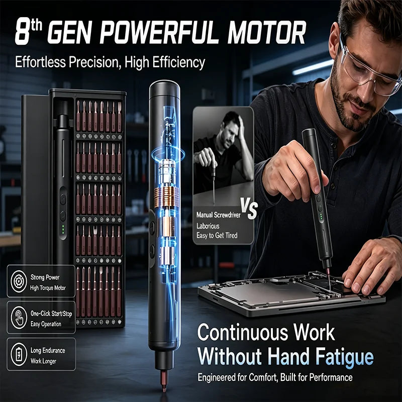 Destornillador Eléctrico 42 en 1 de 8.ª Generación, Kit de Precisión Inalámbrico, Recargable por USB, Alto Torque, para Reparación de Teléfonos, Laptops y Electrónicos