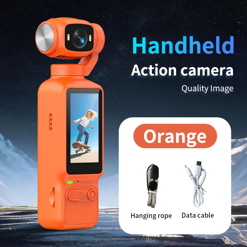 Cámara de acción Lenovo HD 4K 180°, mini cámara portátil para vlogs, con lente gran angular y diseño compacto.