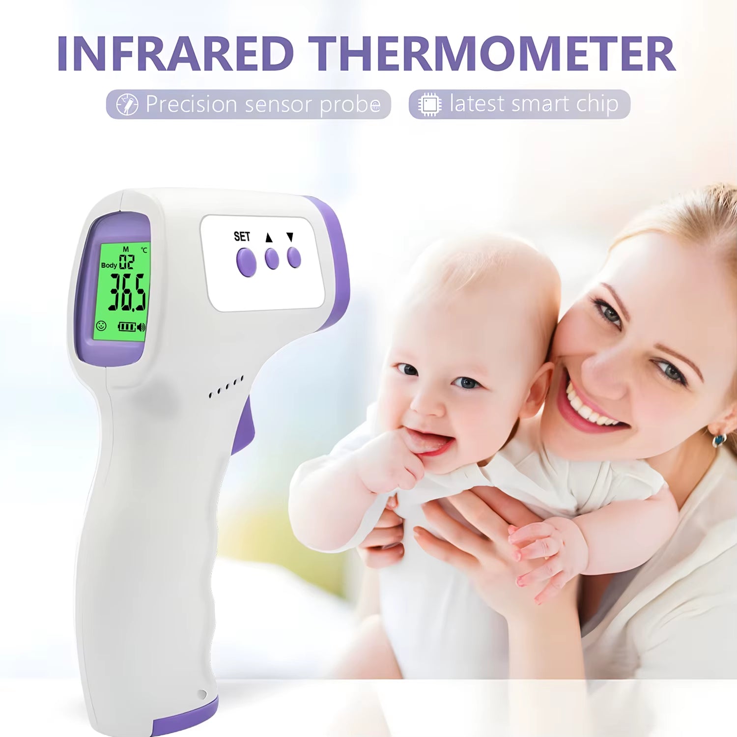 Termómetro infrarrojo Digital para la frente y el cuerpo, termómetros para la fiebre sin contacto o oxímetro de pulso de dedo portátil médico, oxígeno en sangre
