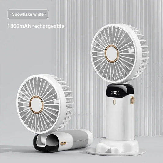 TINSOL Mini ventilador portátil de mano, ventilador plegable para colgar en el cuello, recargable por USB, 1800mAh con pantalla.