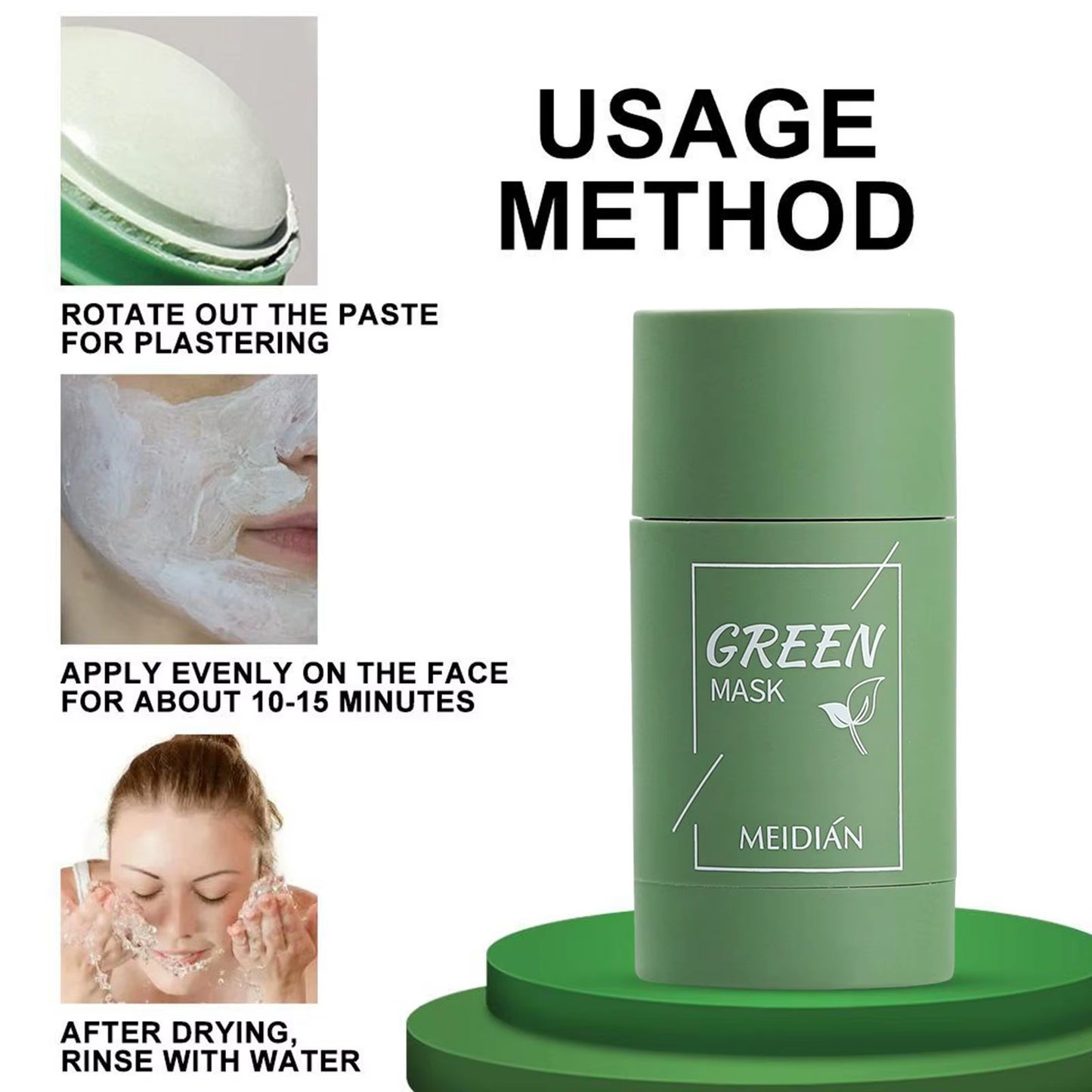 Mascarilla limpiadora sólida de té verde, crema para el tratamiento de imperfecciones de acné, eliminación de espinillas, fórmula vegetal Natural, solución suave para el cuidado de la piel