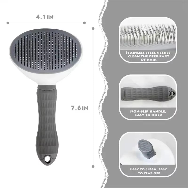 Cepillo para perros y gatos Nexorretail con autolimpieza y peine removedor de pelo, herramienta para peinar mascotas.