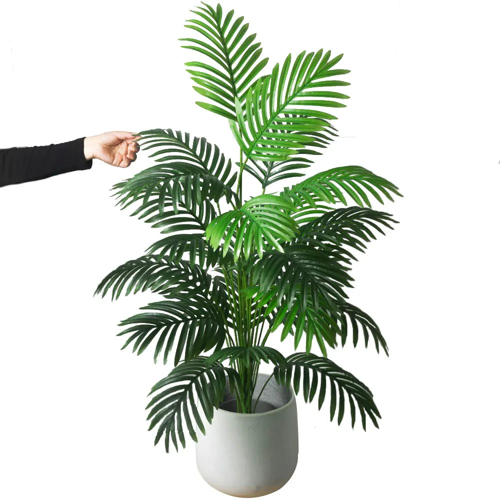 Palmera Artificial grande de 90-120cm, plantas falsas tropicales, hojas de palma de plástico verde, rama de árbol Monstera grande para decoración del jardín del hogar