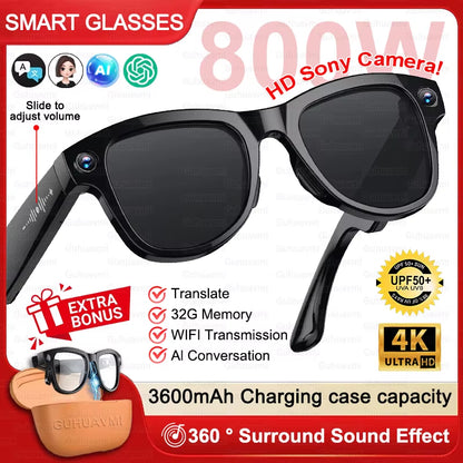 Gafas inteligentes Nexorretail M02 Ultra AI con cámara Sony 8MP y estuche de 3600mAh, vista frontal con diseño moderno