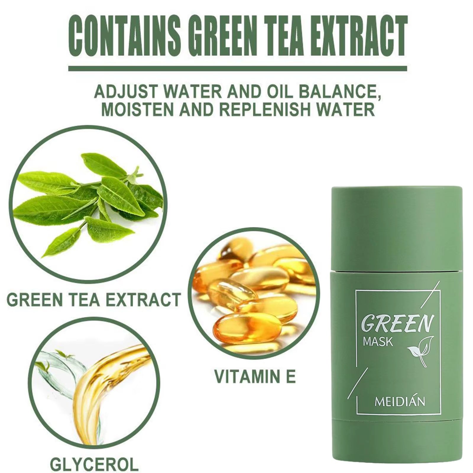 Mascarilla limpiadora sólida de té verde, crema para el tratamiento de imperfecciones de acné, eliminación de espinillas, fórmula vegetal Natural, solución suave para el cuidado de la piel