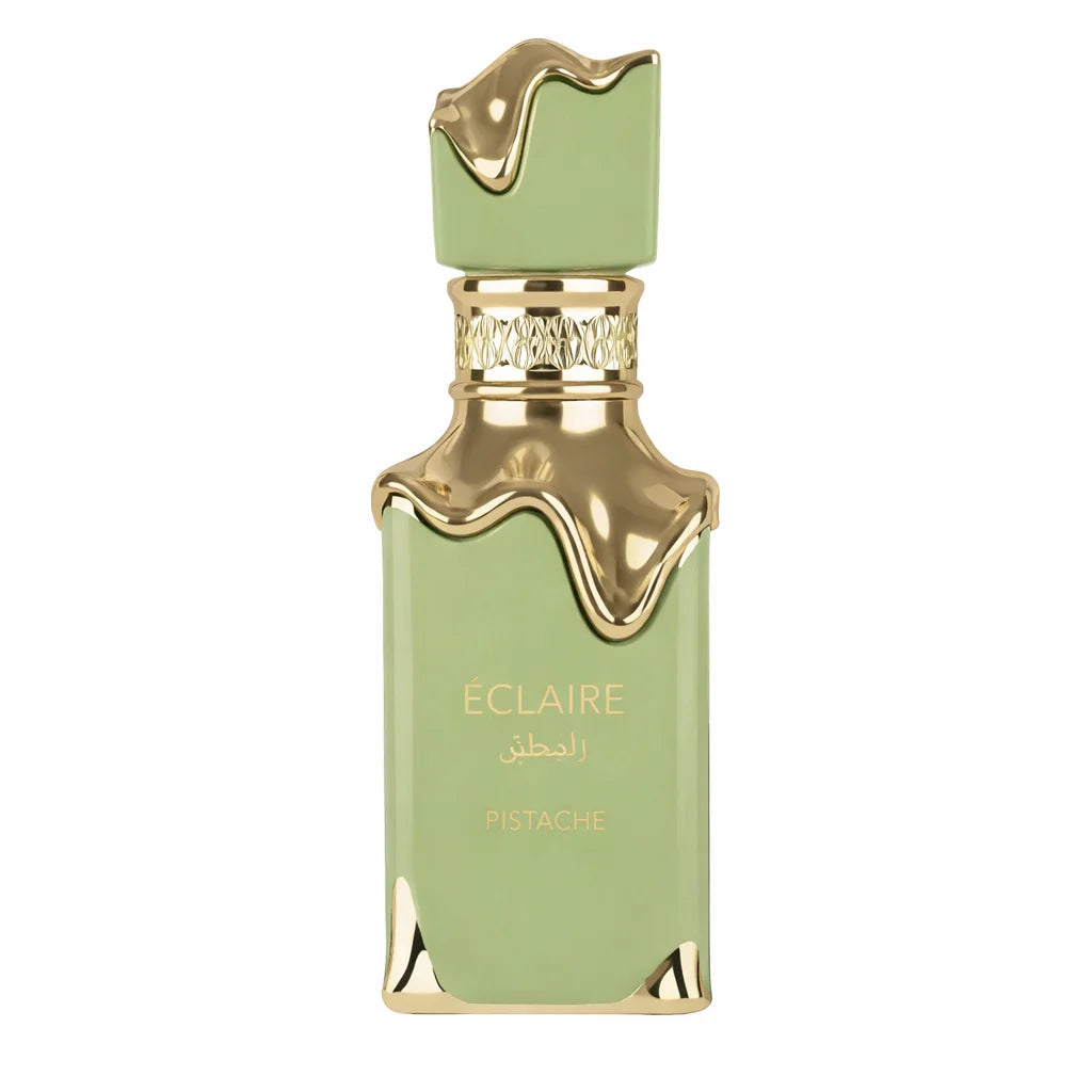 Perfume Lattafa Eclaire Pistache de 30ml, Eau de Parfum árabe original con frasco elegante y diseño distintivo.