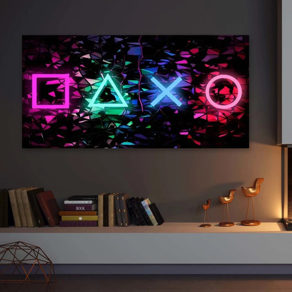 Impresión de póster de símbolo de juego de neón creativo, imágenes artísticas de pared, decoración de habitación de niño, regalo de cumpleaños, decoración de pared, decoración del hogar