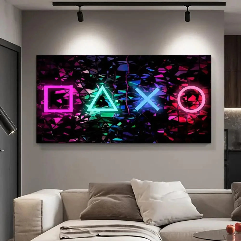 Impresión de póster de símbolo de juego de neón creativo, imágenes artísticas de pared, decoración de habitación de niño, regalo de cumpleaños, decoración de pared, decoración del hogar