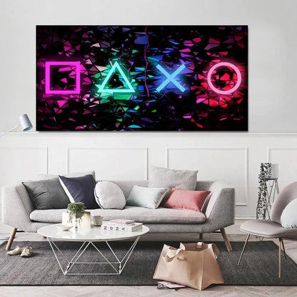Impresión de póster de símbolo de juego de neón creativo, imágenes artísticas de pared, decoración de habitación de niño, regalo de cumpleaños, decoración de pared, decoración del hogar