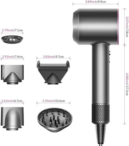 Secador Iónico Profesional 1600W, Motor Digital V9 de Alta Velocidad 110000RPM, Tecnología Air Multiplier, Control Inteligente de Temperatura, Secador de Pelo Silencioso para Uso Profesional y Hogar