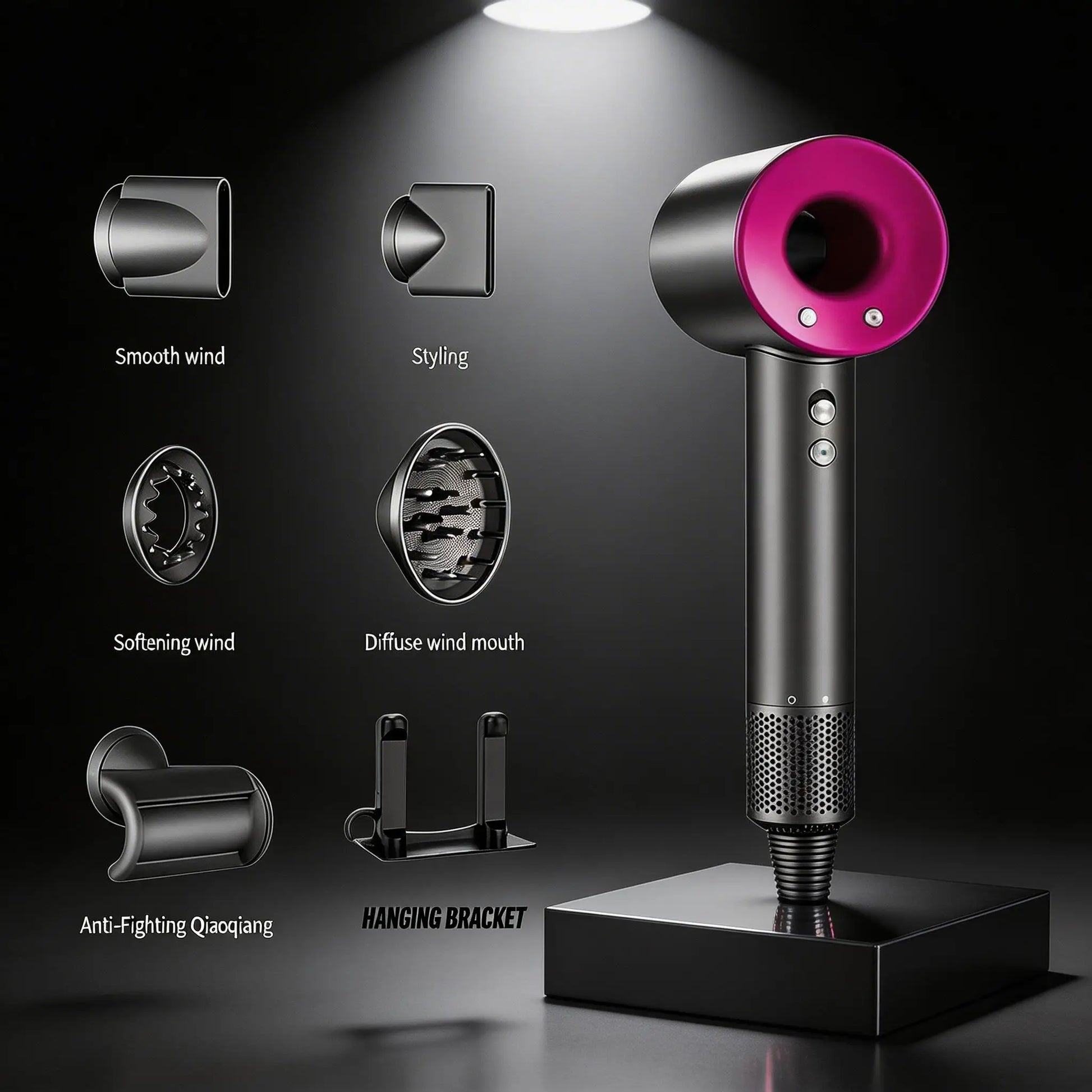 Secador Iónico Profesional 1600W, Motor Digital V9 de Alta Velocidad 110000RPM, Tecnología Air Multiplier, Control Inteligente de Temperatura, Secador de Pelo Silencioso para Uso Profesional y Hogar
