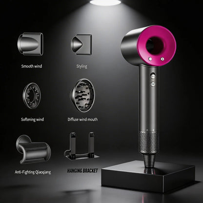 Secador Iónico Profesional 1600W, Motor Digital V9 de Alta Velocidad 110000RPM, Tecnología Air Multiplier, Control Inteligente de Temperatura, Secador de Pelo Silencioso para Uso Profesional y Hogar