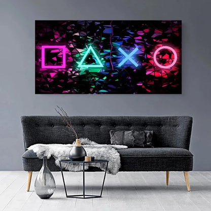 Impresión de póster de símbolo de juego de neón creativo, imágenes artísticas de pared, decoración de habitación de niño, regalo de cumpleaños, decoración de pared, decoración del hogar