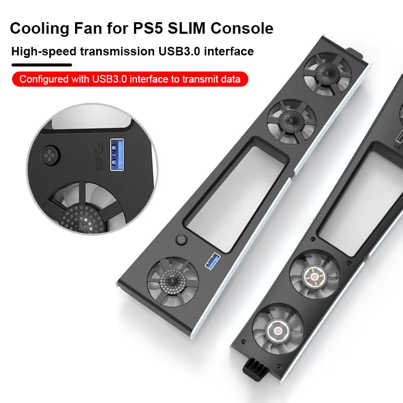 Ventilador de refrigeración para PS5 Slim Nexorretail con luces LED, extractor silencioso y diseño compacto para consola gaming.