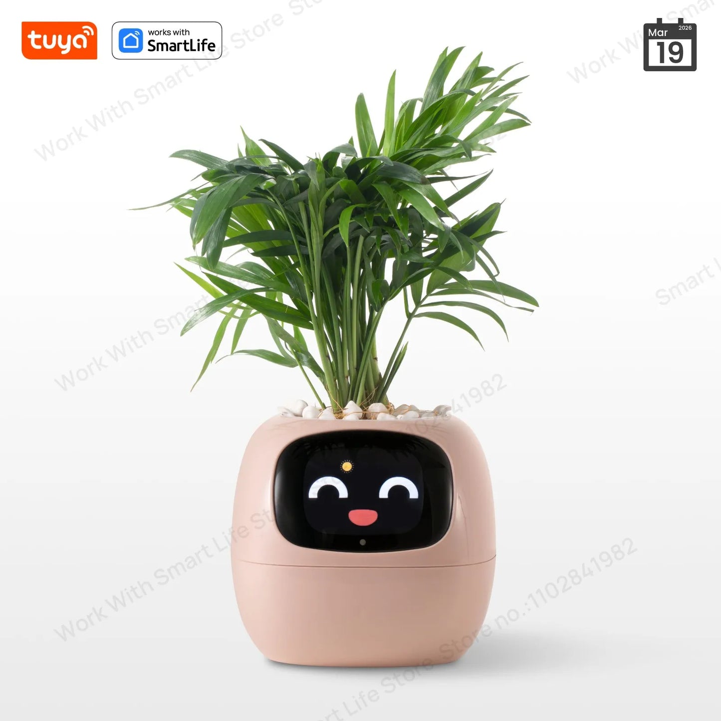 Maceta inteligente Nexorretail Ivy con IA y 49 expresiones animadas, diseñada para decorar y cuidar plantas con tecnología avanzada.