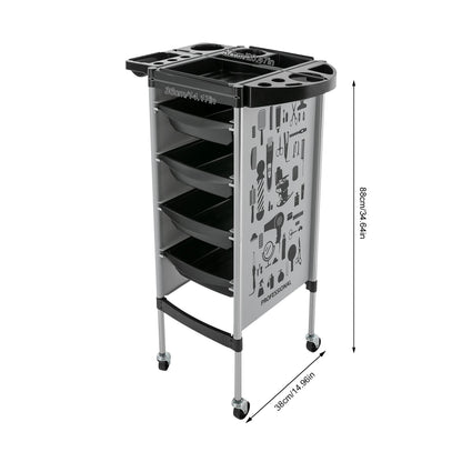 Carrito de Peluquería Moderno Rectangular de 5 Niveles, 4 Cajones con Ruedas Universales, Capacidad de Carga de 15 kg por Nivel, para Barberías