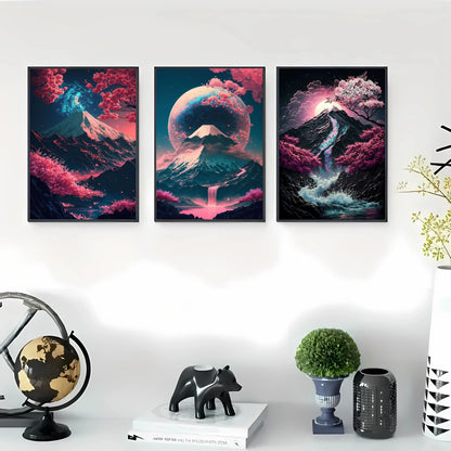 Pintura en lienzo de paisaje Natural japonés sin marco, carteles negros y rojos, impresiones artísticas de pared con tinta Vintage para sala de estar y hogar, 3 uds.