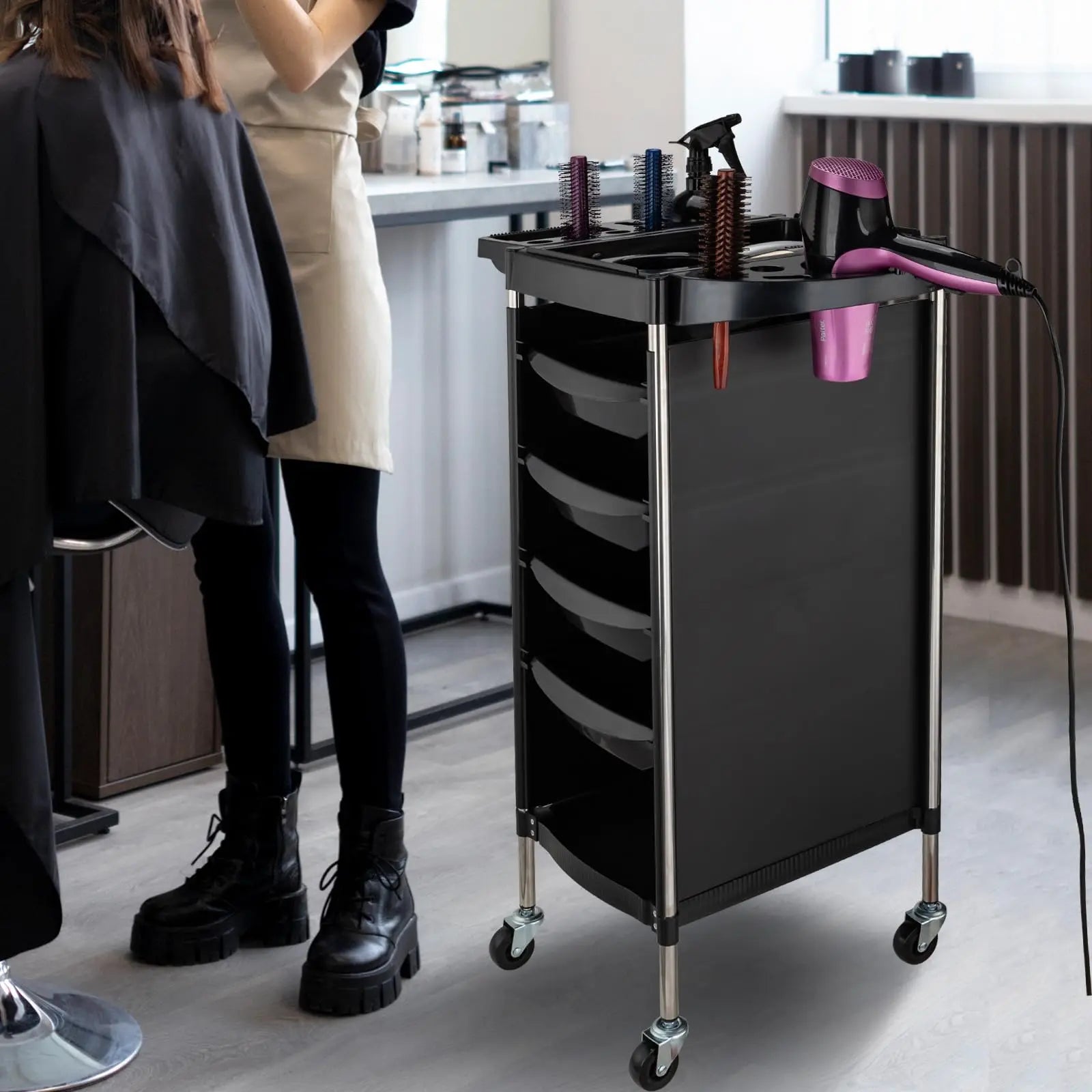 Carro de belleza móvil de 6 niveles, carrito de salón con ruedas: almacenamiento que ahorra espacio para maquinilla de peluquería, peluquero, SPA y equipo de tatuaje