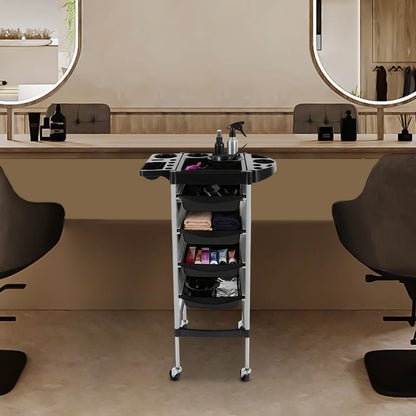 Carrito de Peluquería Moderno Rectangular de 5 Niveles, 4 Cajones con Ruedas Universales, Capacidad de Carga de 15 kg por Nivel, para Barberías