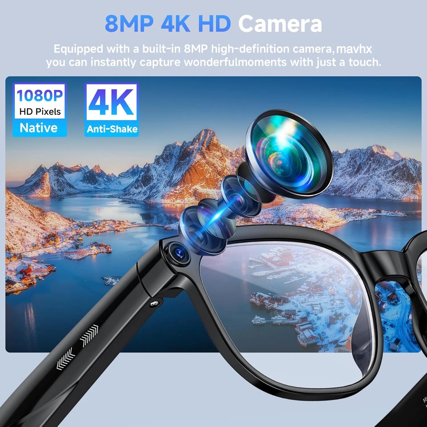 Gafas inteligentes Nexorretail con cámara HD 1080P y audio Bluetooth para hombre, con almacenamiento de 32GB.