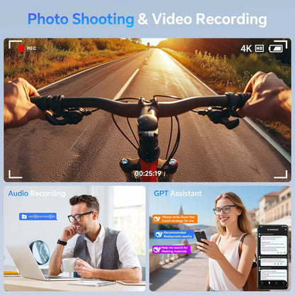 Gafas inteligentes Nexorretail con cámara HD 1080P, audio Bluetooth y memoria de 32GB, para hombre, detalles visibles en la imagen