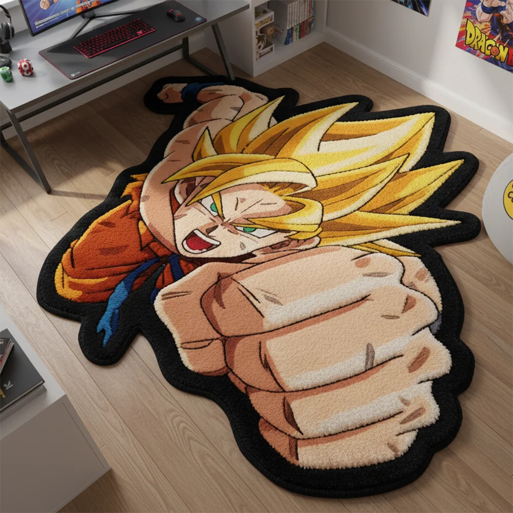 Alfombra de dibujos animados de Dragon Ball Super Saiyan Goku, decoración para habitación de niños, alfombra antideslizante, alfombra para mascotas/juegos, manta decorativa suave