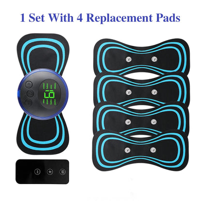Mini masajeador de cuello EMS portátil Nexorretail con parche eléctrico cervical y pantalla LCD, diseño compacto y fácil de usar.