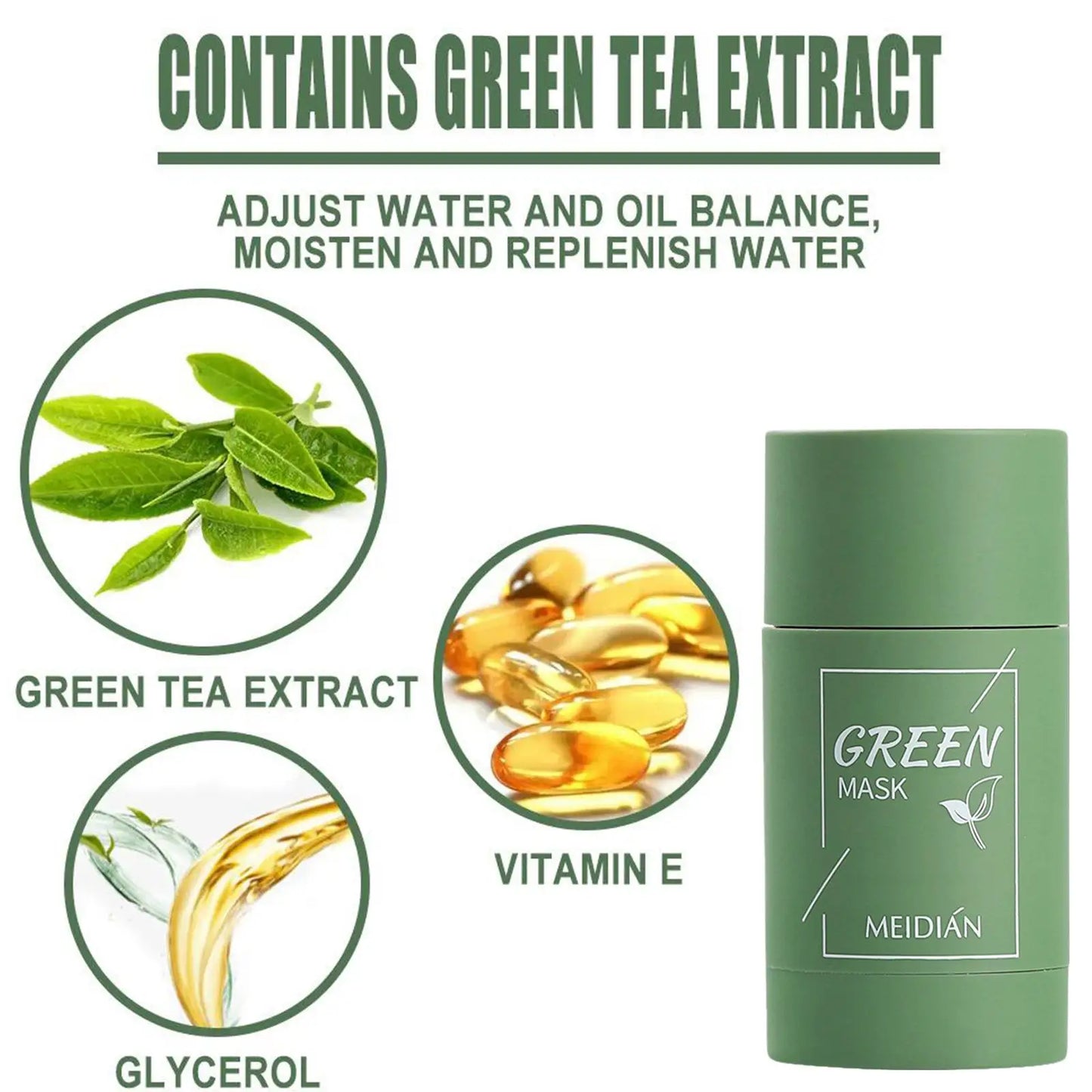 Mascarilla limpiadora sólida de té verde, crema para el tratamiento de imperfecciones de acné, eliminación de espinillas, fórmula vegetal Natural, solución suave para el cuidado de la piel