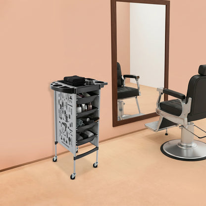 Carrito de Peluquería Moderno Rectangular de 5 Niveles, 4 Cajones con Ruedas Universales, Capacidad de Carga de 15 kg por Nivel, para Barberías