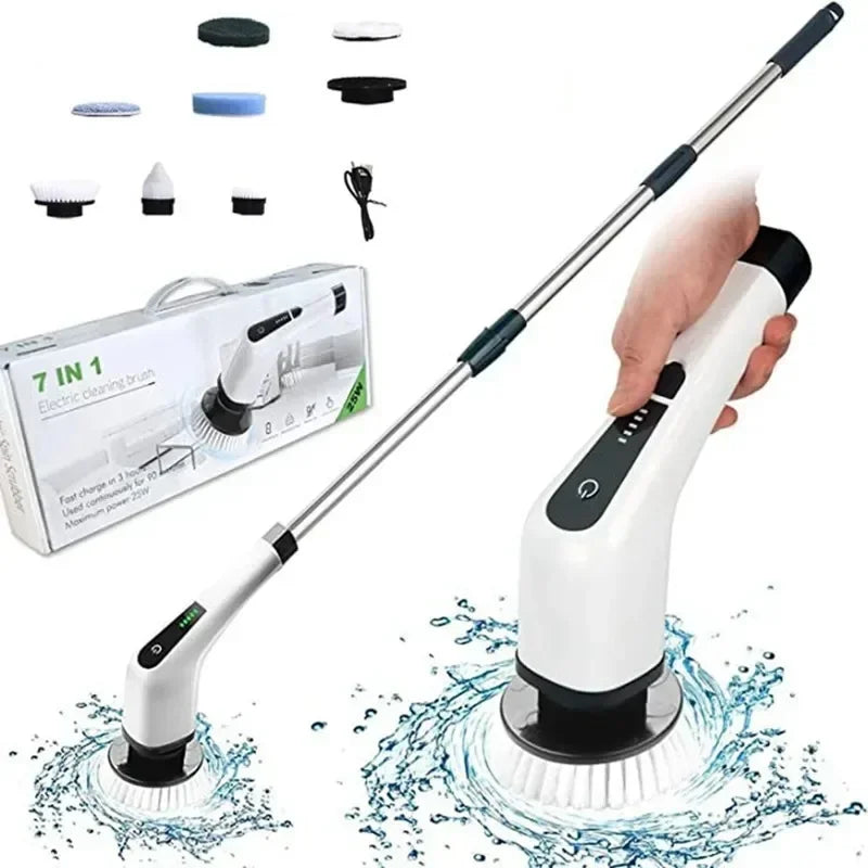 Cepillo de limpieza eléctrica multifuncional, resistente al agua, para baño, sin ángulo muerto, cepillo para bañera, varilla larga extensible, alto par