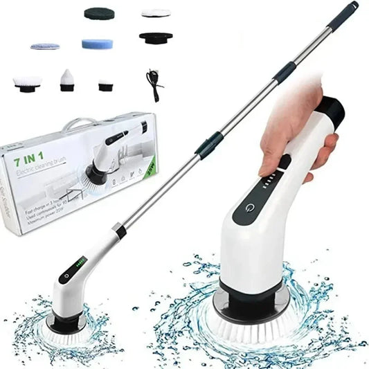 Cepillo de limpieza eléctrica multifuncional, resistente al agua, para baño, sin ángulo muerto, cepillo para bañera, varilla larga extensible, alto par