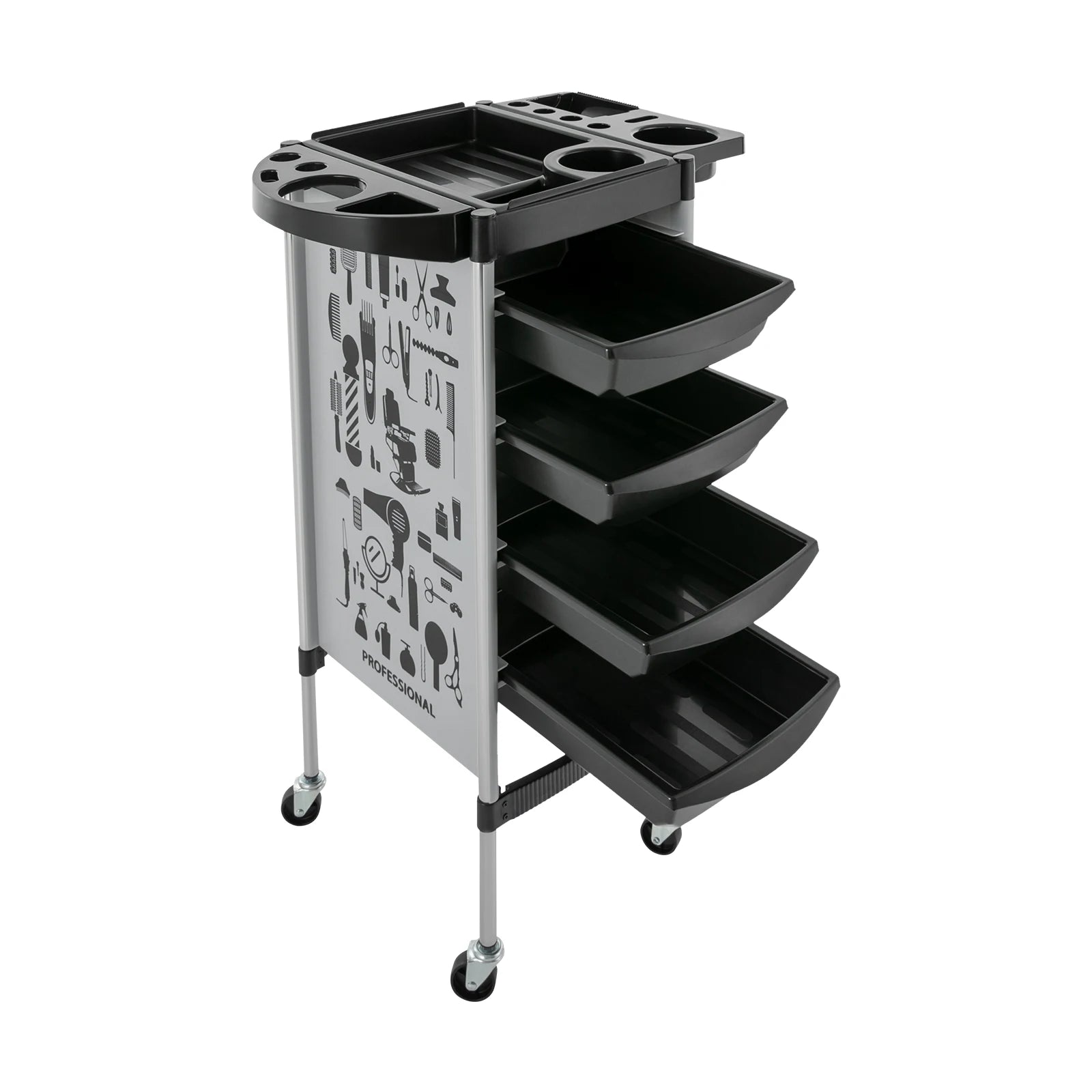Carrito de Peluquería Moderno Rectangular de 5 Niveles, 4 Cajones con Ruedas Universales, Capacidad de Carga de 15 kg por Nivel, para Barberías