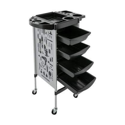 Carrito de Peluquería Moderno Rectangular de 5 Niveles, 4 Cajones con Ruedas Universales, Capacidad de Carga de 15 kg por Nivel, para Barberías