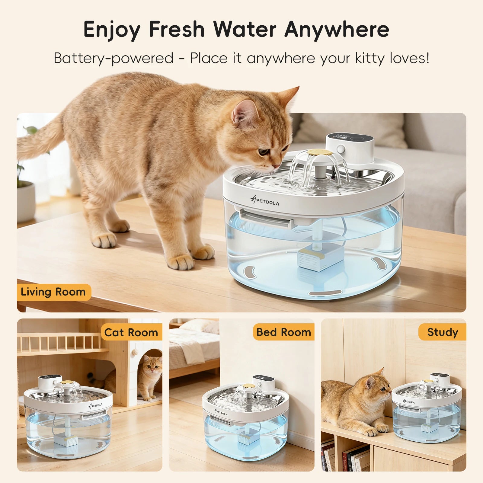 Fuente de agua inalámbrica para gatos, dispensador de agua inalámbrico con Sensor automático para mascotas, funciona con batería de 4000mAh para gatos y perros