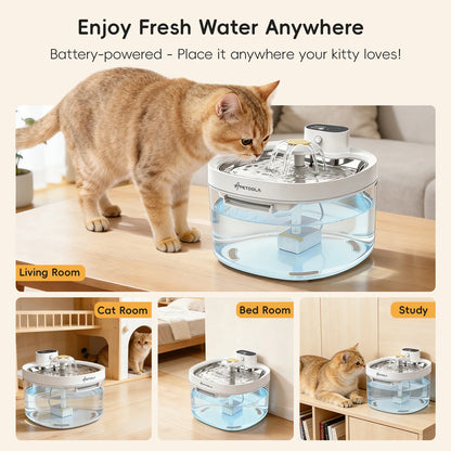 Fuente de agua inalámbrica para gatos, dispensador de agua inalámbrico con Sensor automático para mascotas, funciona con batería de 4000mAh para gatos y perros
