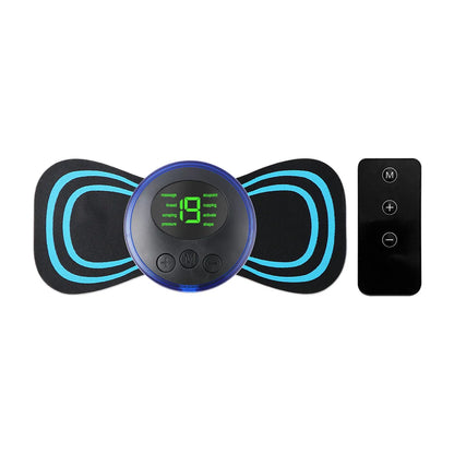 Mini masajeador de cuello EMS portátil Nexorretail con parche eléctrico cervical y pantalla LCD para alivio muscular.
