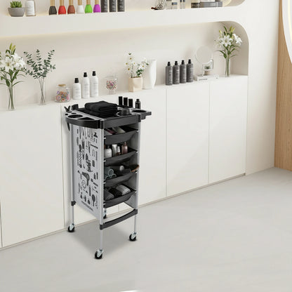 Carrito de Peluquería Moderno Rectangular de 5 Niveles, 4 Cajones con Ruedas Universales, Capacidad de Carga de 15 kg por Nivel, para Barberías