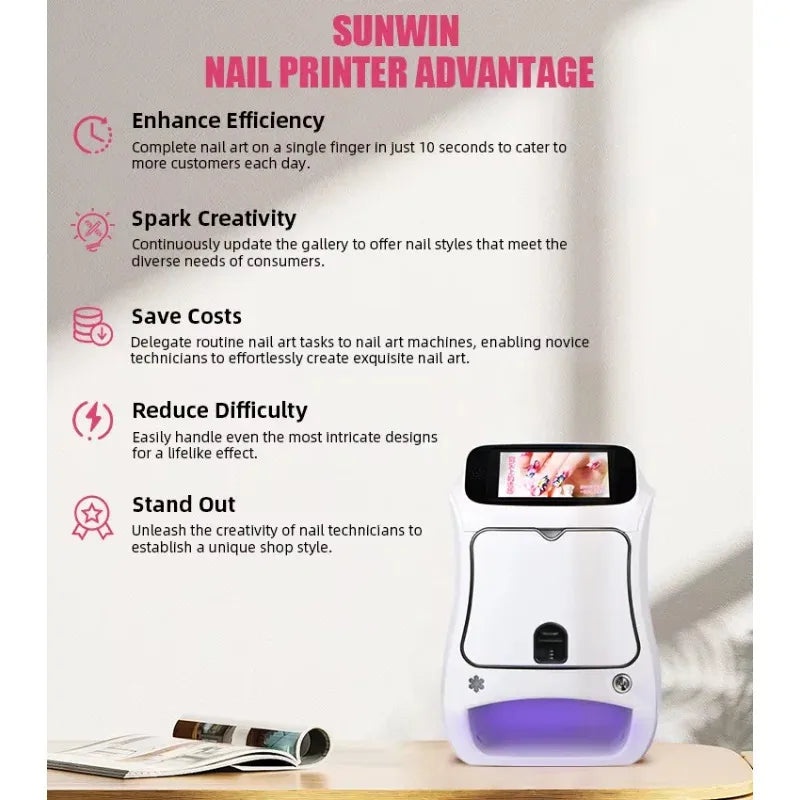 2026 Impresora de Arte para Uñas 3D con IA 1200DPI, Máquina Automática de Pintura y Secador UV WiFi Equipo Profesional de Salón
