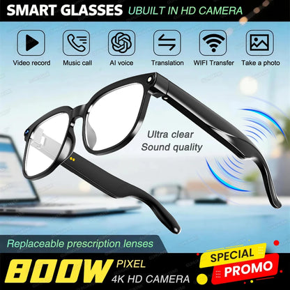 Gafas inteligentes Nexorretail con cámara HD 1080P y audio Bluetooth para hombre, vista de las gafas con lentes y detalles tecnológicos